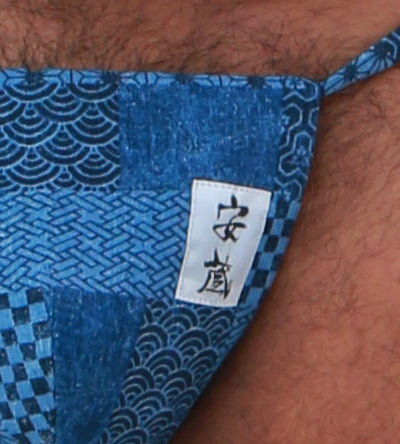  Sakura Tokyo Fundoshi/Japanese Loincloth/Purely made in Japan,  Rubber Free, Cotton underwear for men KIMONO BRIEFS SAMURAI (Blue, Large) :  Clothing, Shoes & Jewelry
